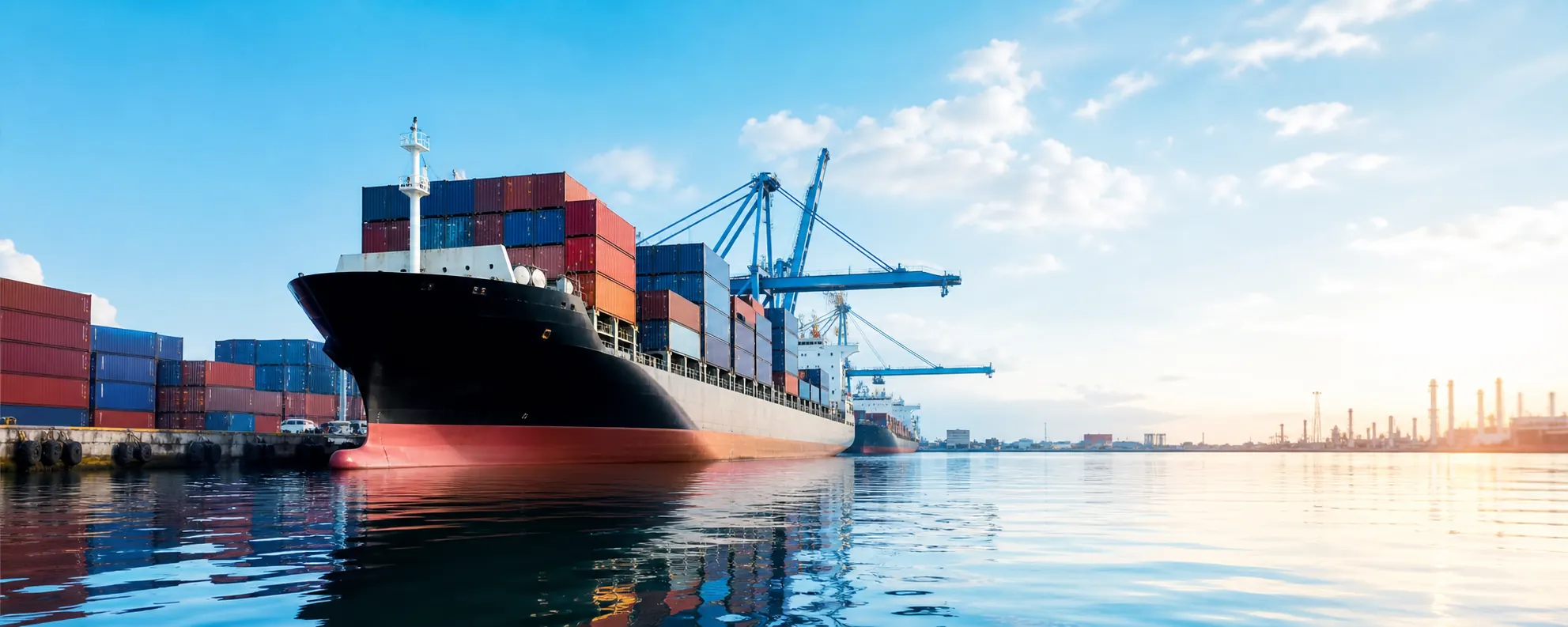 Containerized export shipping at port.